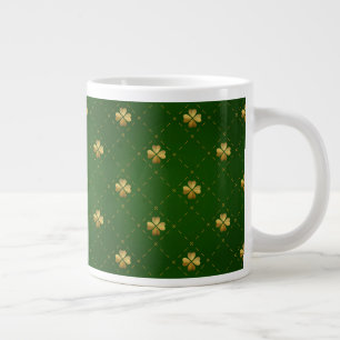 Golden Green Clover Pattern Large Coffee Mug