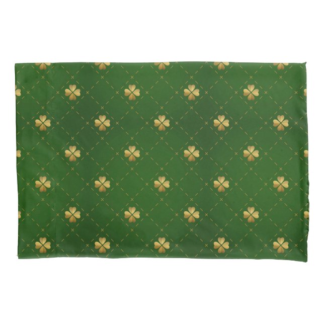 Golden Green Clover Pattern Pillowcase (Front-Left)