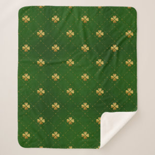 Golden Green Clover Pattern Sherpa Blanket