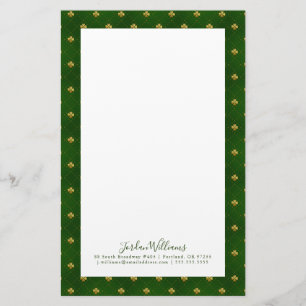 Golden Green Clover Pattern Stationery
