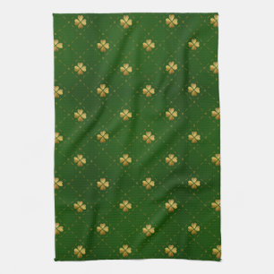 Golden Green Clover Pattern Tea Towel