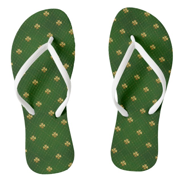 Golden Green Clover Pattern Thongs (Footbed)