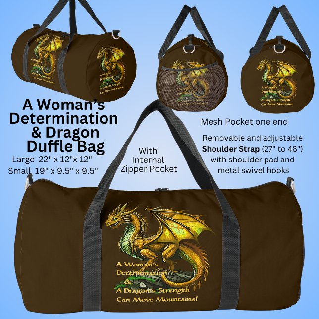 Golden Green Dragon & Woman Can Move Mountains Duffle Bag (Creator Uploaded)