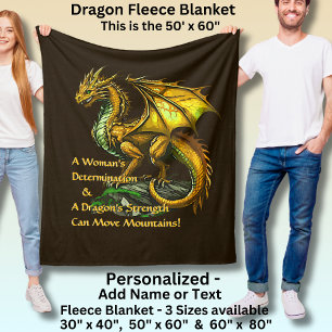 Golden Green Dragon & Woman Can Move Mountains Fleece Blanket