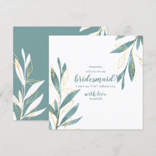 Golden Green Floral Will You be my Bridesmaid Invitation