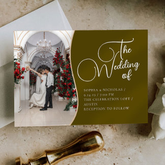 Golden Green Minimalistic Wedding Invitation