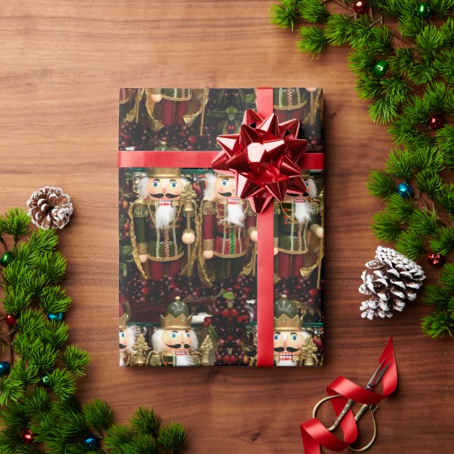 Golden Green Nutcracker Soldiers Christmas Wrapping Paper (Holiday Gift)