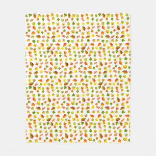 Golden, Green, Orange Autumn Leaves on White Fleece Blanket