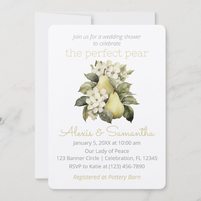Golden Green Pear Wedding Shower Invitation (Front)