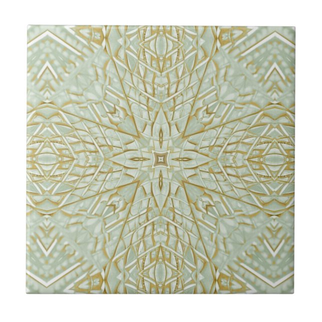 Golden green star geometric design beautiful ceramic tile (Front)