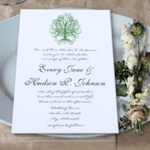 Golden Green Swirl Tree Roots of Love Wedding Inv Invitation