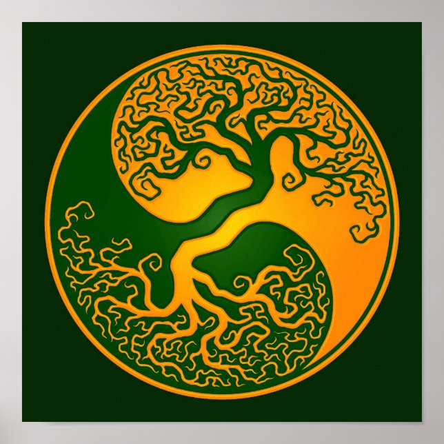 Golden Green Tree of Life Yin Yang Poster (Front)