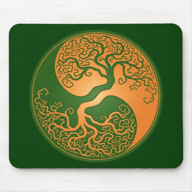 Golden Green Yin Yang Tree Mouse Pad (Front)