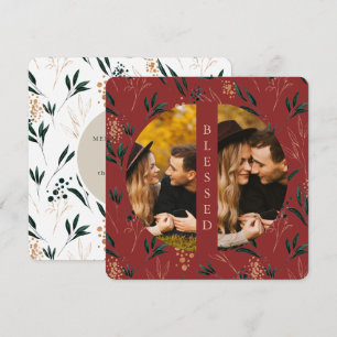 Golden Greenery Blessed Two Photo Red Holiday Card