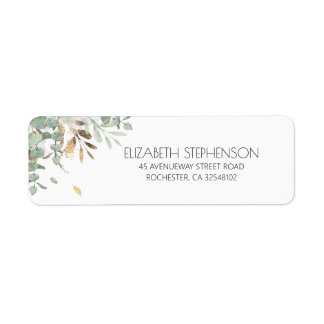 Golden Greenery Elegant Return Address Label