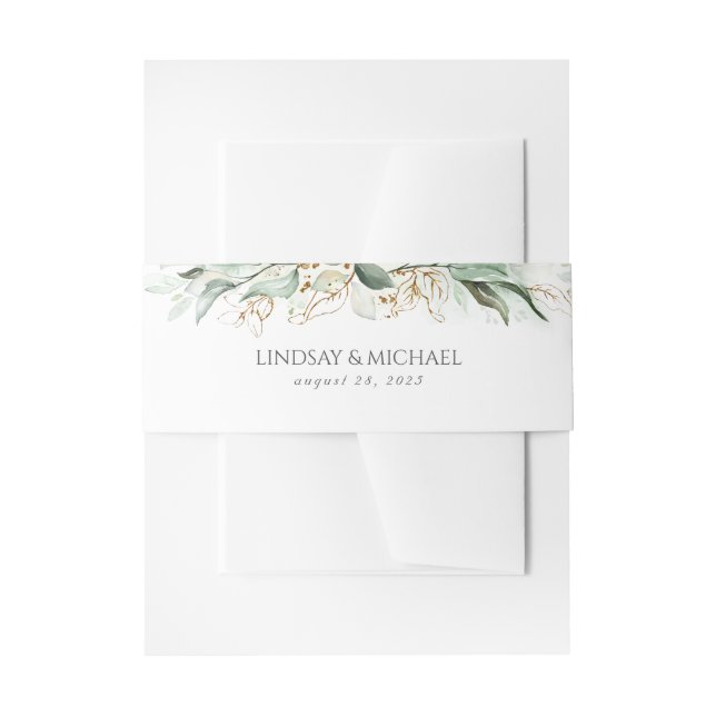 Golden Greenery Wedding Invitation Belly Band (Front Example)