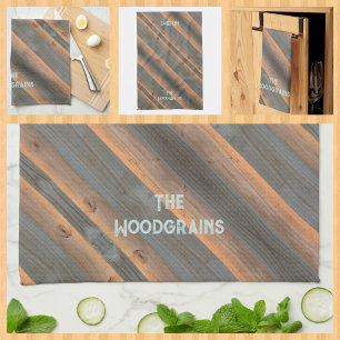 Golden Grey diagonal Woodgrain Rustic Tea Towel