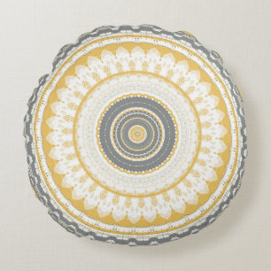 Golden Grey Mandala Round Cushion