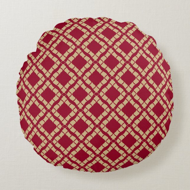 Golden grid geometric seamless pattern in oriental round cushion (Front)