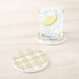 Golden Grid Plaid Pattern Coaster