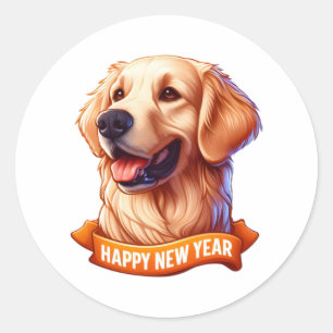 Golden Grin Tongue Out for a Happy New Year! Class Classic Round Sticker