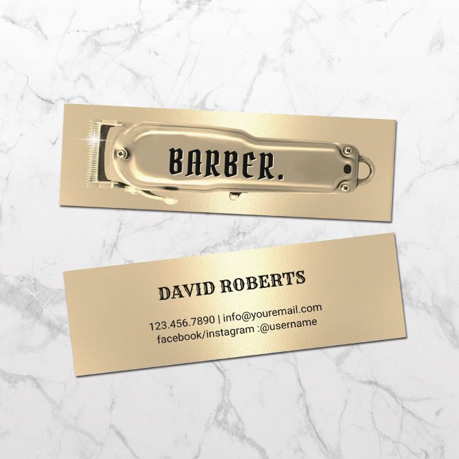 Golden Hair Clipper Barber Shop Hairdresser Mini Business Card (Creator Uploaded)