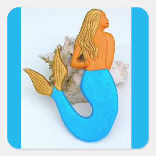 golden hair mermaid square sticker