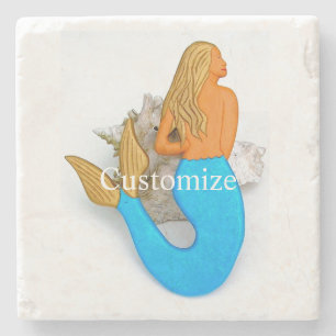Golden hair mermaid Thunder_Cove Stone Coaster