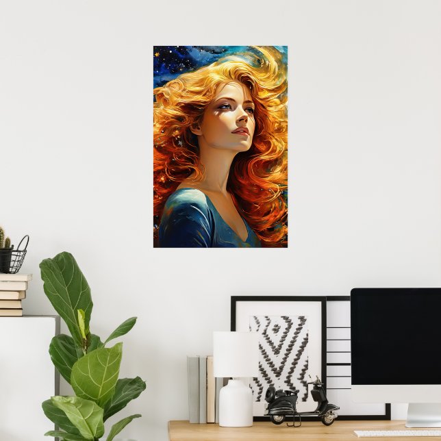 Golden Haired Woman Wall Art Painting Portrait (Home Office)