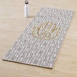 Golden Hamsa Hand Symbol on Black Pattern Yoga Mat