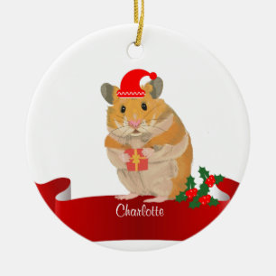 Golden Hamster Christmas Ceramic Ornament