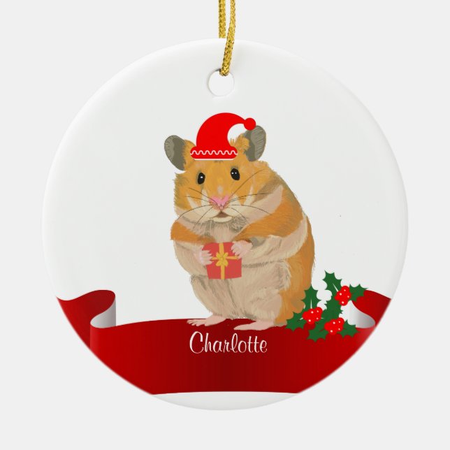  Golden Hamster Christmas   Ceramic Ornament (Front)