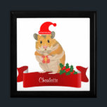 Golden Hamster personalised  Gift Box<br><div class="desc">This lovely personalised Christmas gift box features a cute fluffy Golden Hamster holding a present and wearing a Santa hat against a white background with Holly. The name can be changed. Perfect for Hamster enthusiasts of all ages.</div>