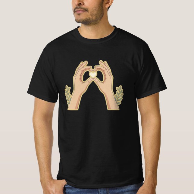 Golden Hands Heart – Cute Family-Friendly Cartoon  T-Shirt (Front)