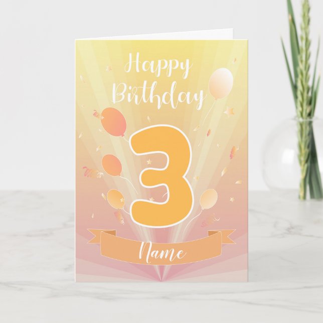 Golden Happy 3rd birthday Card (Front)