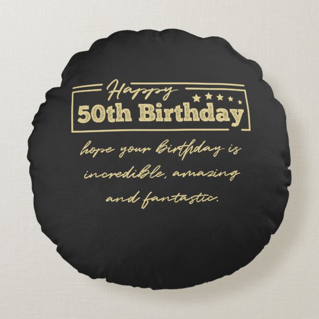 Golden Happy 50th Birthday wishes Round Cushion (Front)