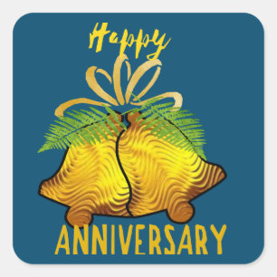 Golden Happy Anniversary : Square Sticker