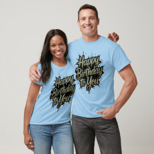 Golden Happy Birthday Typography Tee Shirt Design