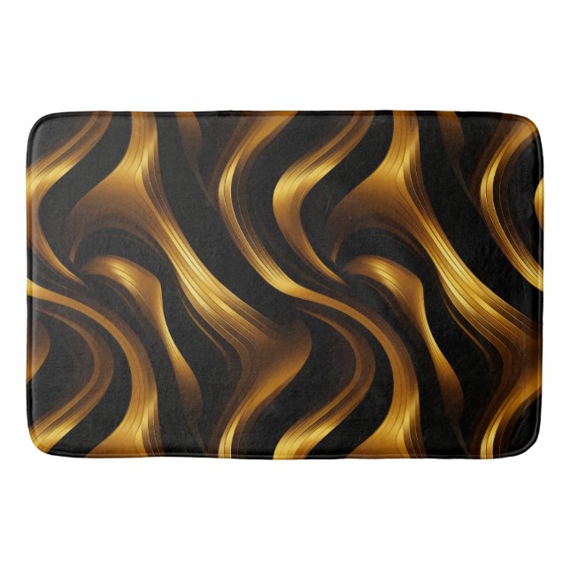 Golden Harmony: Abstract Stripes in Luxe Gold Bath Mat (Front)