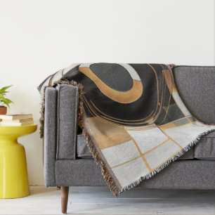 Golden Harmony Abstract  Throw Blanket