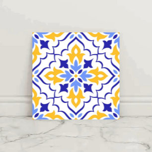 Golden Harmony Blue Floral Mosaic Elegant  Ceramic Tile