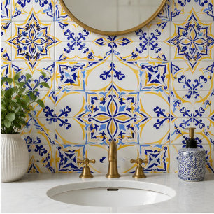 Golden Harmony Blue Gold Mosaic Mediterranean Ceramic Tile