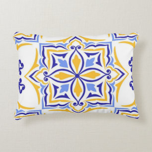 Golden Harmony Blue Gold Mosaic  Mediterranean  Decorative Cushion