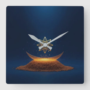 Golden Harmony – Shree Yantra’s Divine Resonance Square Wall Clock