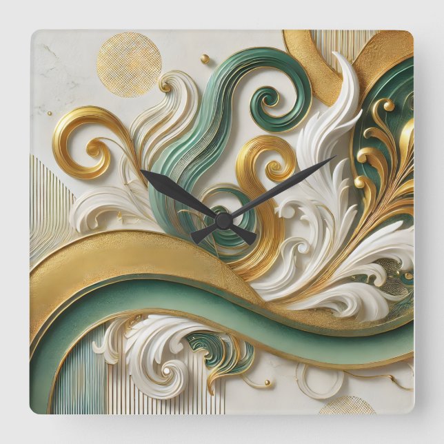 Golden Harmony Swirl – Elegant Abstract Wall Clock (Front)
