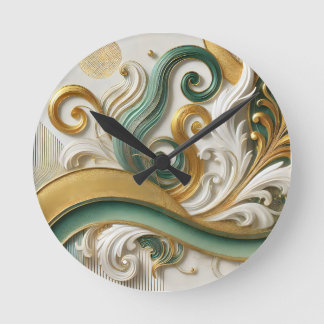 Golden Harmony Swirl – Elegant Abstract Wall Clock