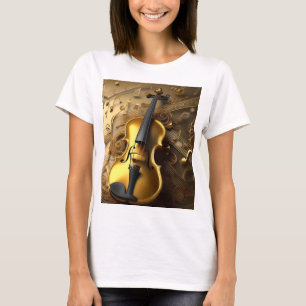 Golden Harmony: Vintage Violin on Shimmering Notes T-Shirt