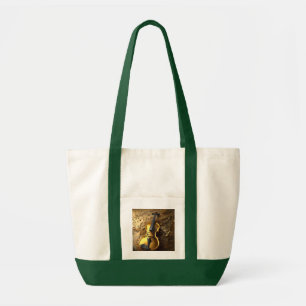 Golden Harmony: Vintage Violin on Shimmering Notes Tote Bag