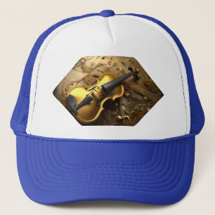 Golden Harmony: Vintage Violin on Shimmering Notes Trucker Hat