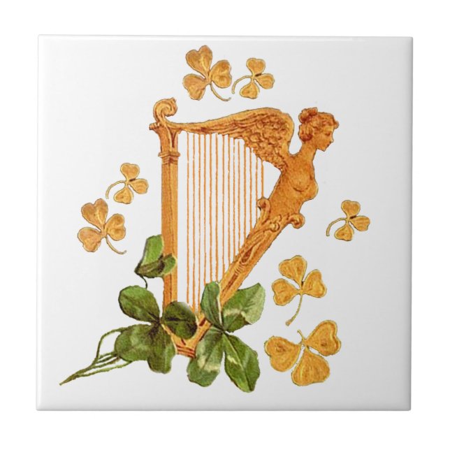 Golden Harp and Shamrocks Of Ireland Tile (Front)